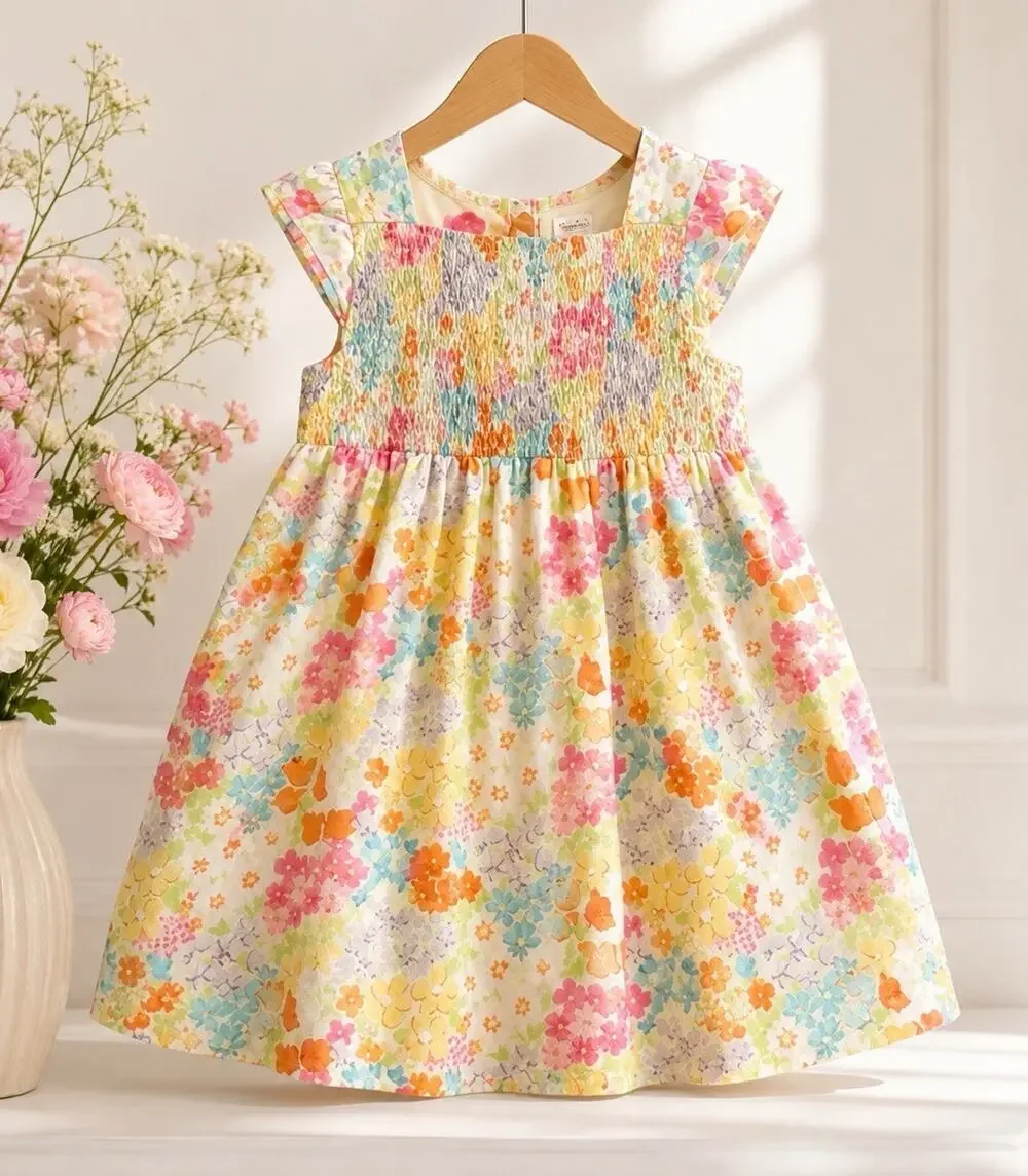 GYMBOREE 2012 Butterfly Blossoms Yellow Pink Orange SMOCKED Flower Dress 6